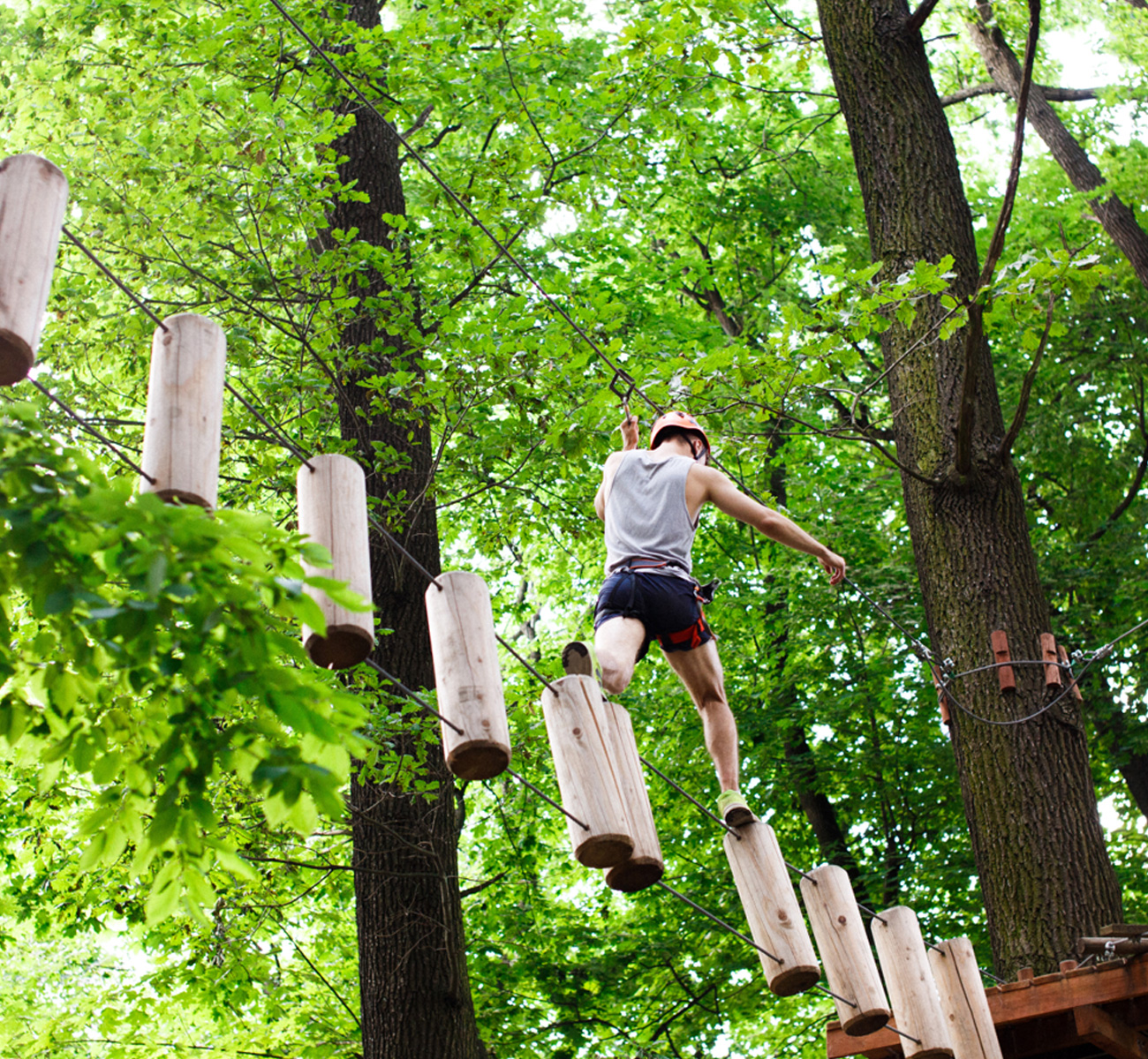 Experience the high ropes course at Jollywood, an adventure resort in Bangalore for Day Outing